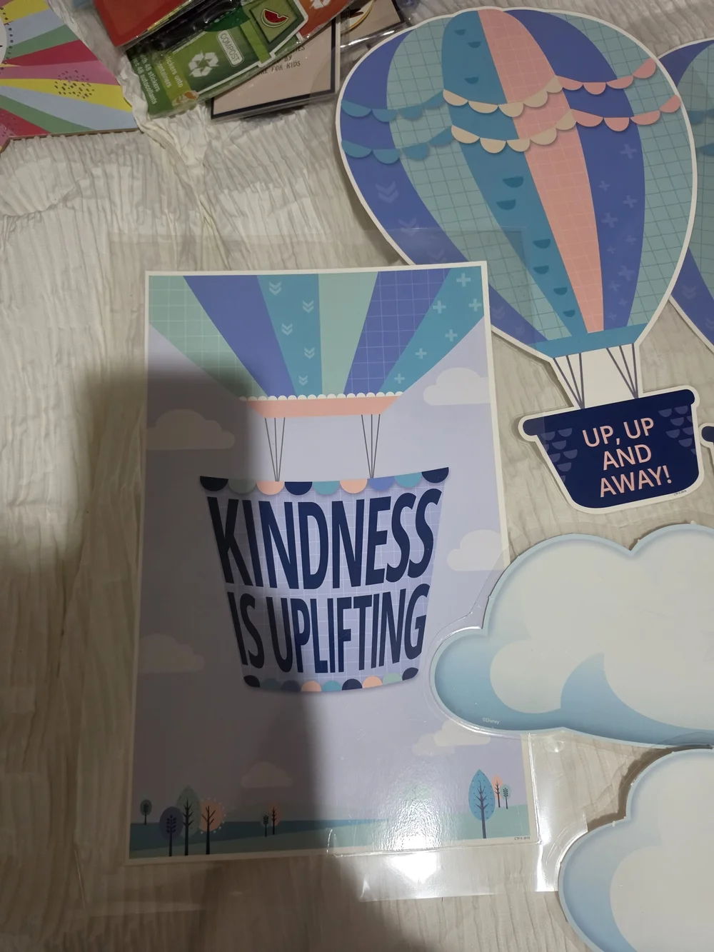 Hot Air Balloon & Cloud Laminated Classroom Décor - Pastel Blue Pink